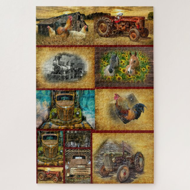 Puzzle Tracteurs de train Camions Chevaux Poules de coq (Vertical)