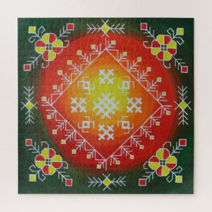 Puzzle Traditional Latvian folk art with symbols painting