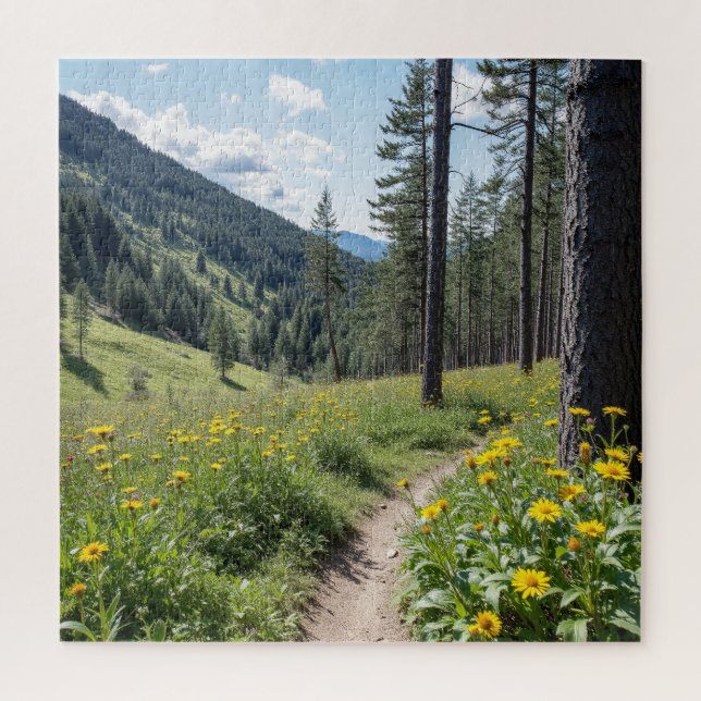 Puzzle Trail forestier avec Fleurs sauvages jaunes (Vertical)