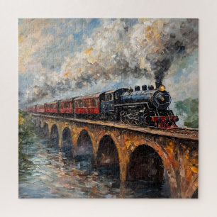 Puzzle Train à vapeur sur un pont - Peinture à l'huile