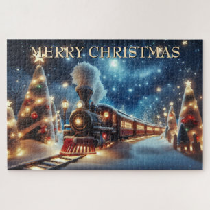 Puzzle Train de Noël sous un ciel étoilé au clair de lune