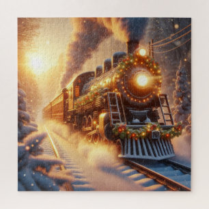 Puzzle Train de vacances de Noël vintage enneigé en hiver