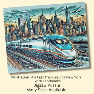 Puzzle Train Rapide Quittant New York + Dessin de Monumen
