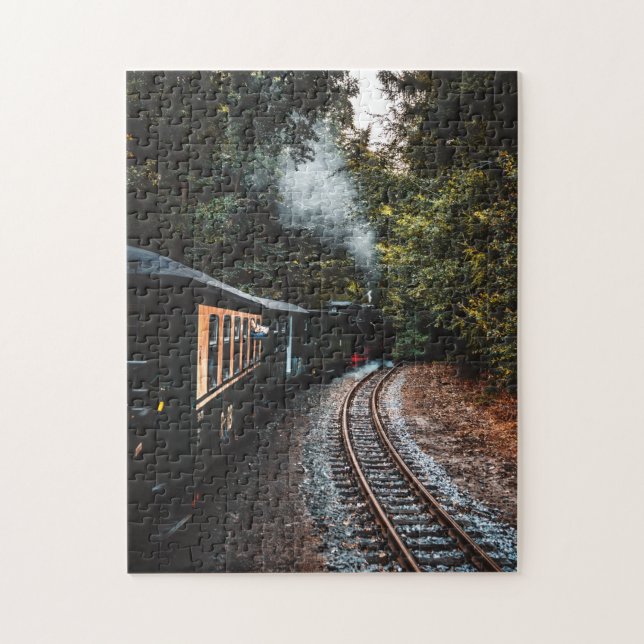 Puzzle Train vintage à vapeur noire à Woods (Vertical)