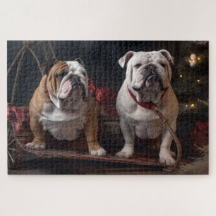 Puzzle Traîneau enneigé de Noël Bouledogue
