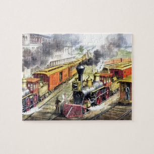 Puzzle Trains à vapeur vintages Illustration de voyage Ar