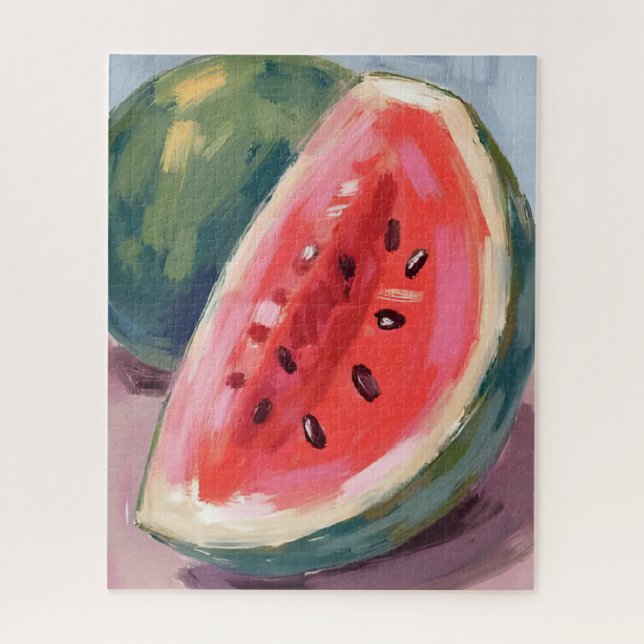 Puzzle Tranche de pastèque | Peinture aquarelle de fruit (Vertical)