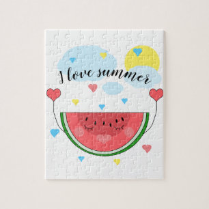 Puzzle Tranche de pastèque, texte, "J'aime l'été"