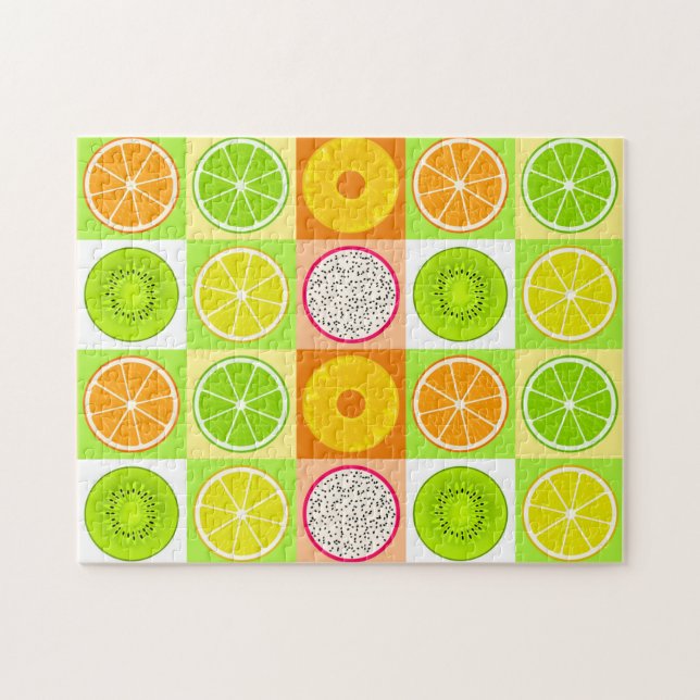 Puzzle Tranches de fruits tropicaux, agrumes, kiwi et pit (Horizontal)