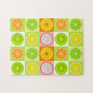 Puzzle Tranches de fruits tropicaux, agrumes, kiwis et dr