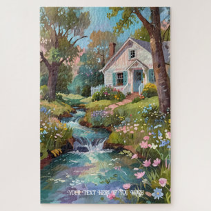 Puzzle Tranquil Campagne Retraite Cottage Aquarelle