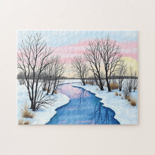 Puzzle Tranquille paysage hivernal Rivière gelée et neige