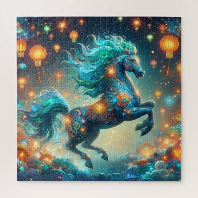 Puzzle Transformative Teal Horse (Vertical)