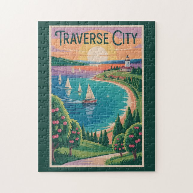 Puzzle Traverse City Lake Michigan Illustration Voyage (Vertical)