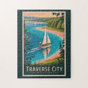 Puzzle Traverse City Michigan Illustration Travel Art