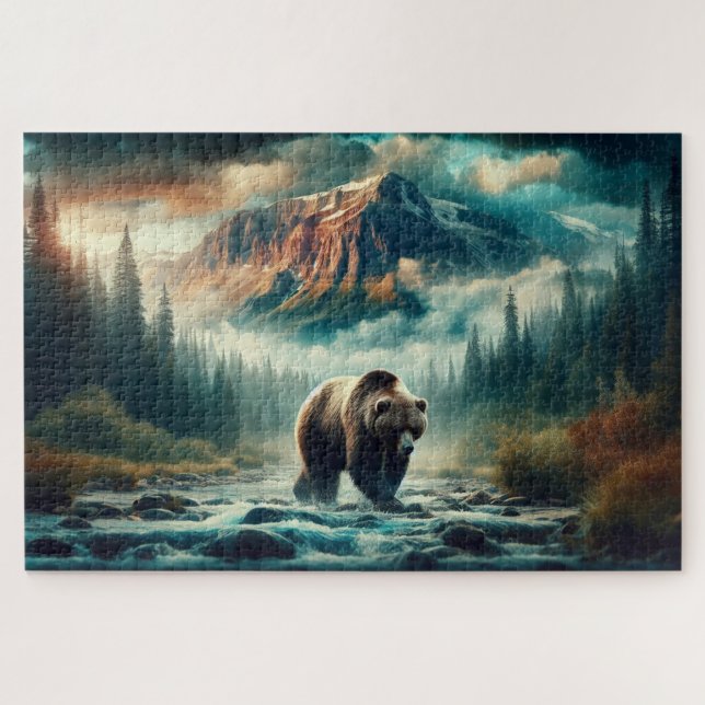 Puzzle Traversée de Grizzly, Ours Grizzly, Paysage de mon (Horizontal)