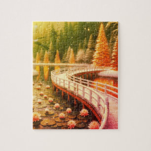 Puzzle Traversez le pont au-dessus de l'étang de nénuphar