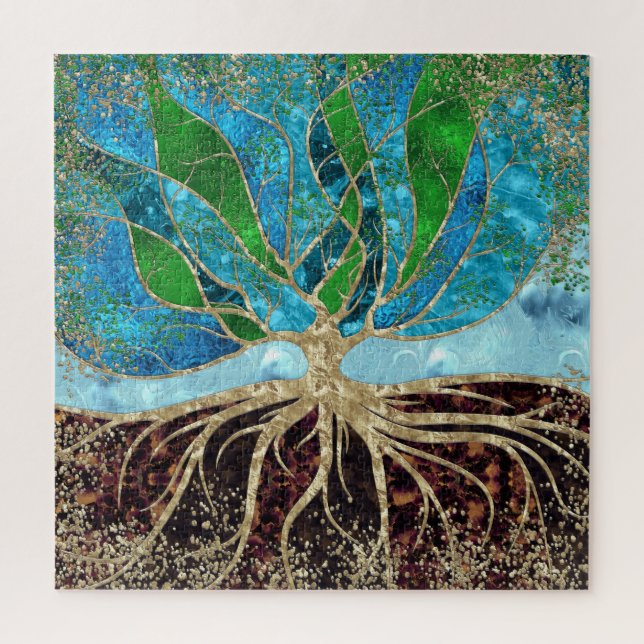 Puzzle Tree of Life - Glass and Marble (Vertical)