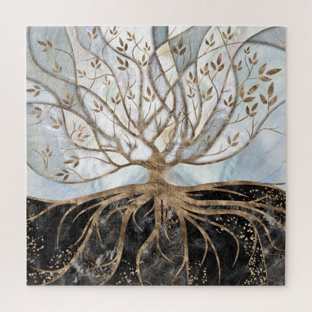 Puzzle Tree of Life - Pearl, Gold and Black Marble (Vertical)