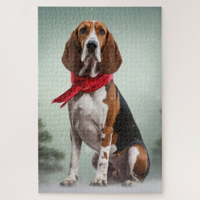 Puzzle Treeing Walker Coonhound dans la neige à Noël (Vertical)