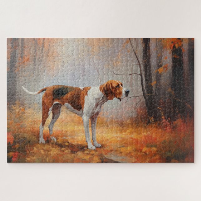 Puzzle Treeing Walker Coonhound dans les feuilles d'autom (Horizontal)