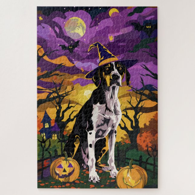 Puzzle Treeing Walker Coonhound Halloween Sorcière Citrou (Vertical)