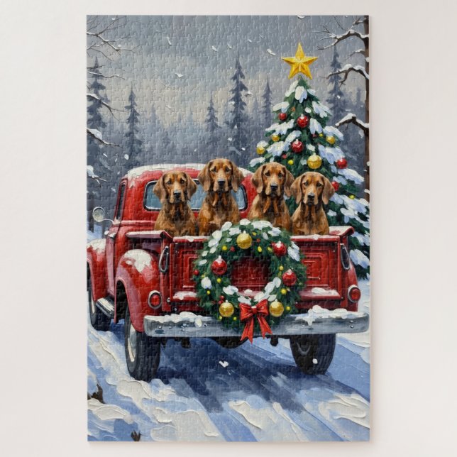 Puzzle Treeing Walker Coonhound Noël Camion Rouge (Vertical)
