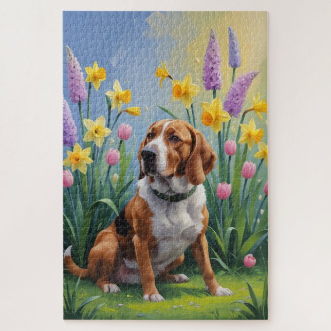 Puzzle Treeing Walker Coonhound Peinture des fleurs de pr (Vertical)