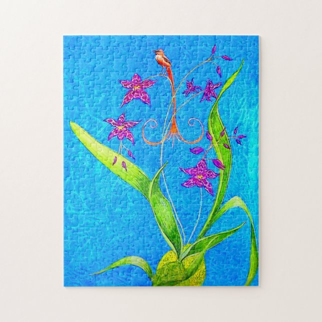 Puzzle Très joli oiseau orchidée  (Vertical)