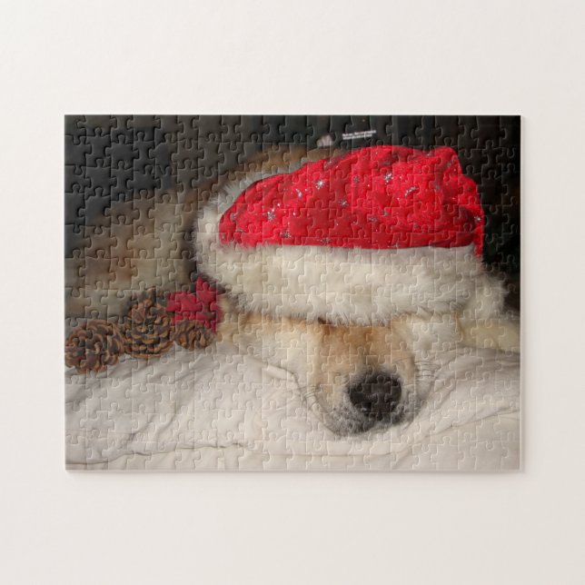 Puzzle très mignon chien akita dormir habillé pour noël (Horizontal)