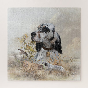 Puzzle Tri Couleur Anglais Setter Art, chasse en bois