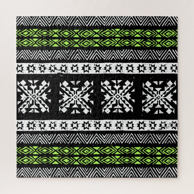 Puzzle Tribal Navajo, motif noir blanc vert. (Vertical)
