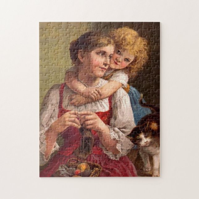 Puzzle Tricot mère avec enfant et chat (Vertical)