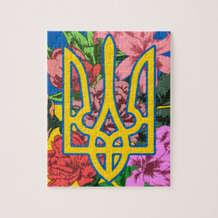 Puzzle Trident ukrainien et drapeau de l'Ukraine avec des