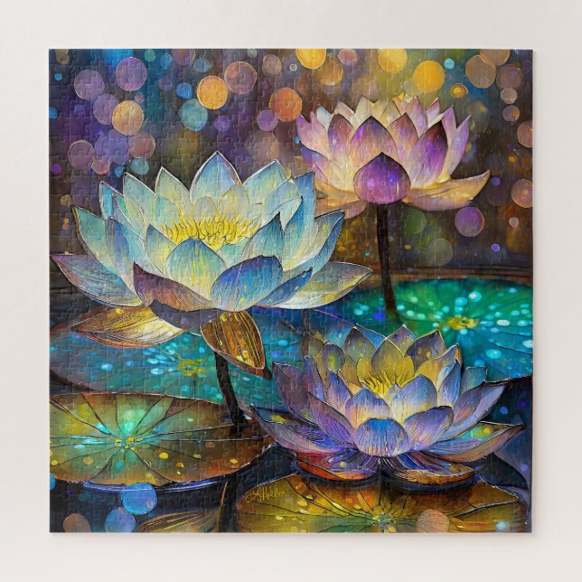 Puzzle Trio de fleurs de lotus lumineuses (Vertical)