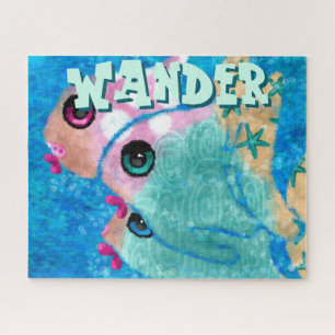 Puzzle Trio de poissons abstraits fantaisistes bleus pers