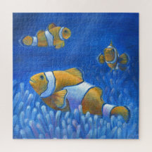 Trio de poissons-clowns, impression d'art peinte à