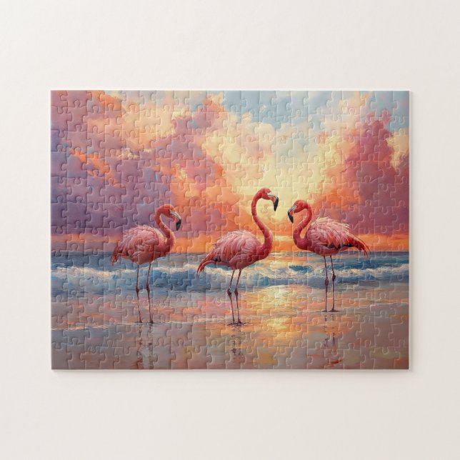 Puzzle Trio Flamant rose sur la plage (Horizontal)