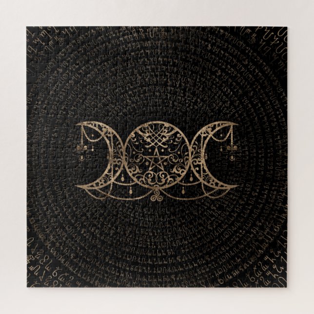 Puzzle Triple Moon - Triple Goddess Gold and black (Vertical)