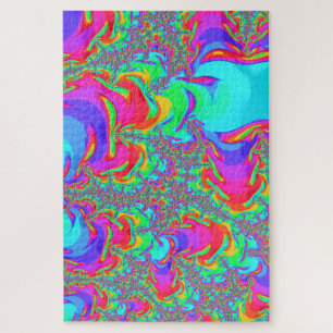 Puzzle Trippy Retro Vibrant Neon Arc-en-ciel Fractal Art