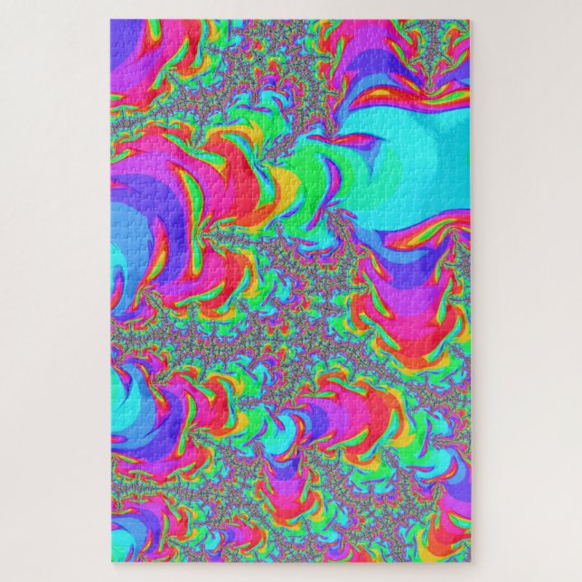 Puzzle Trippy Retro Vibrant Neon Arc-en-ciel Fractal Art (Vertical)