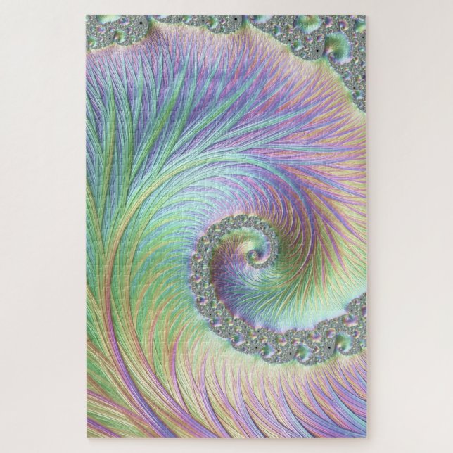 Puzzle Trippy Super Pastel Rainbow Spiral Fractal Art (Vertical)