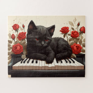 Puzzle Triste chat noir au piano