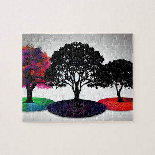 Puzzle Trois arbres modernes avec des Feuilles de différe