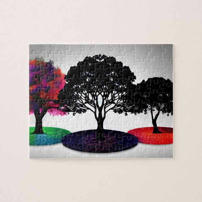 Puzzle Trois arbres modernes avec des Feuilles de différe (Horizontal)