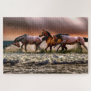 Puzzle Trois beaux chevaux Brown en peinture océanique