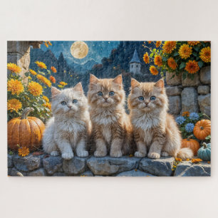 Puzzle Trois chatons d'automne à la luffée avec Citrouill