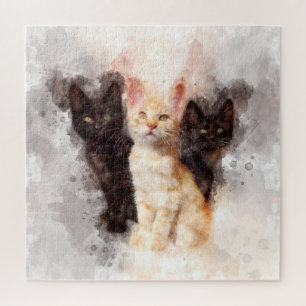 Puzzle Trois chatons mignonnes et belle aquarelle