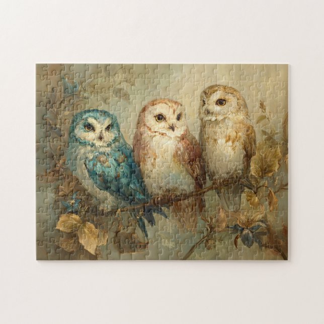 Puzzle Trois Chouettes lunaires sur une branche (Horizontal)
