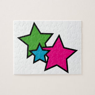 Puzzle Trois étoiles colorées Vert Rose Bleu Pop Art
